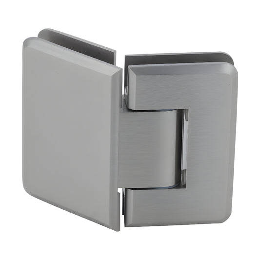 P1N345BN adjustable brushed-nickel glass-to-glass shower hinge, solid brass, fits 8-12mm (5/16-1/2") tempered glass