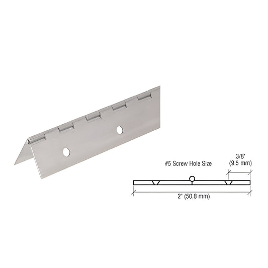 Nickel-plated steel piano hinge 72 in x 2 in, .040 gauge with countersunk holes, SKU 3200NS