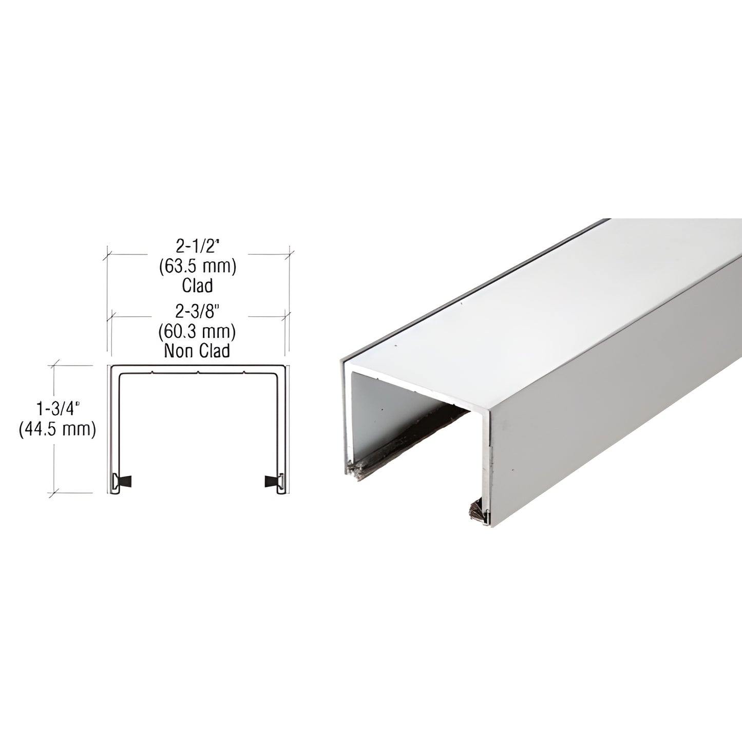 SD1TTBS brushed stainless steel top track for bottom-rolling sliding doors, 120in length, 1-3/4in height.