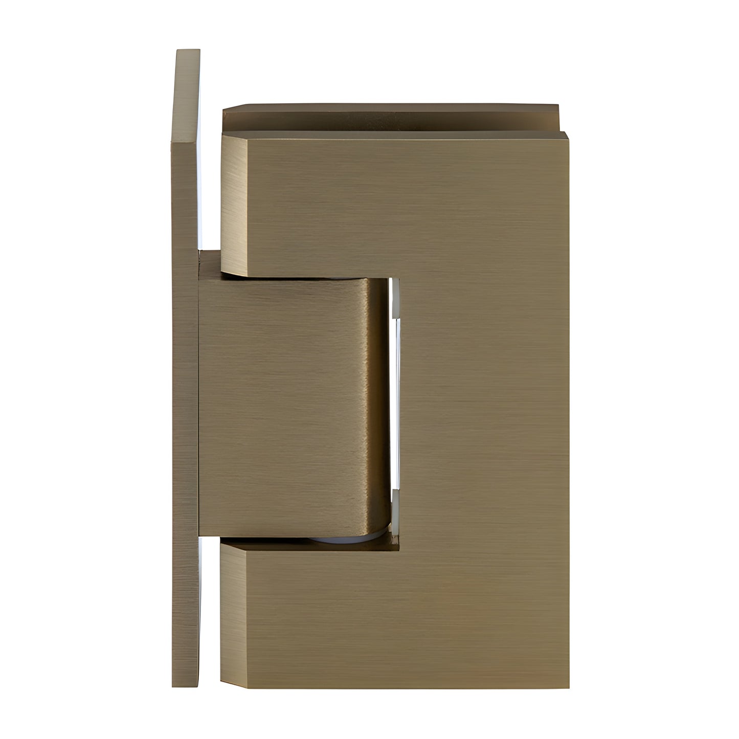 Brushed bronze brass Geneva shower door hinge (GEN044BBRZ) wall mount offset, fits 8-12mm tempered glass.