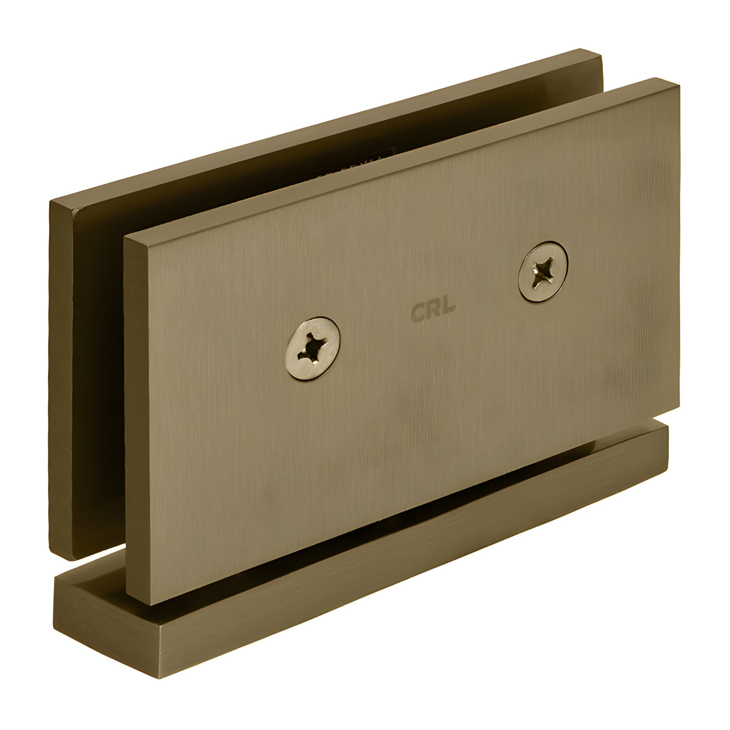 Brushed bronze pivot hinge for 1/2" (12mm) tempered glass, top-and-bottom mount, solid brass. SKU SRCAR01BBRZ