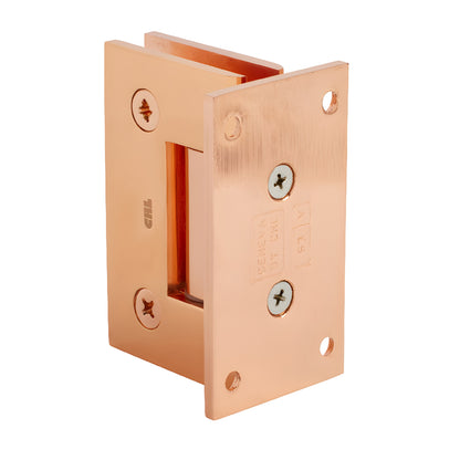 Polished copper brass Geneva shower hinge, wall-mount full back plate for 8-12mm tempered glass (SKU GEN037PC0)