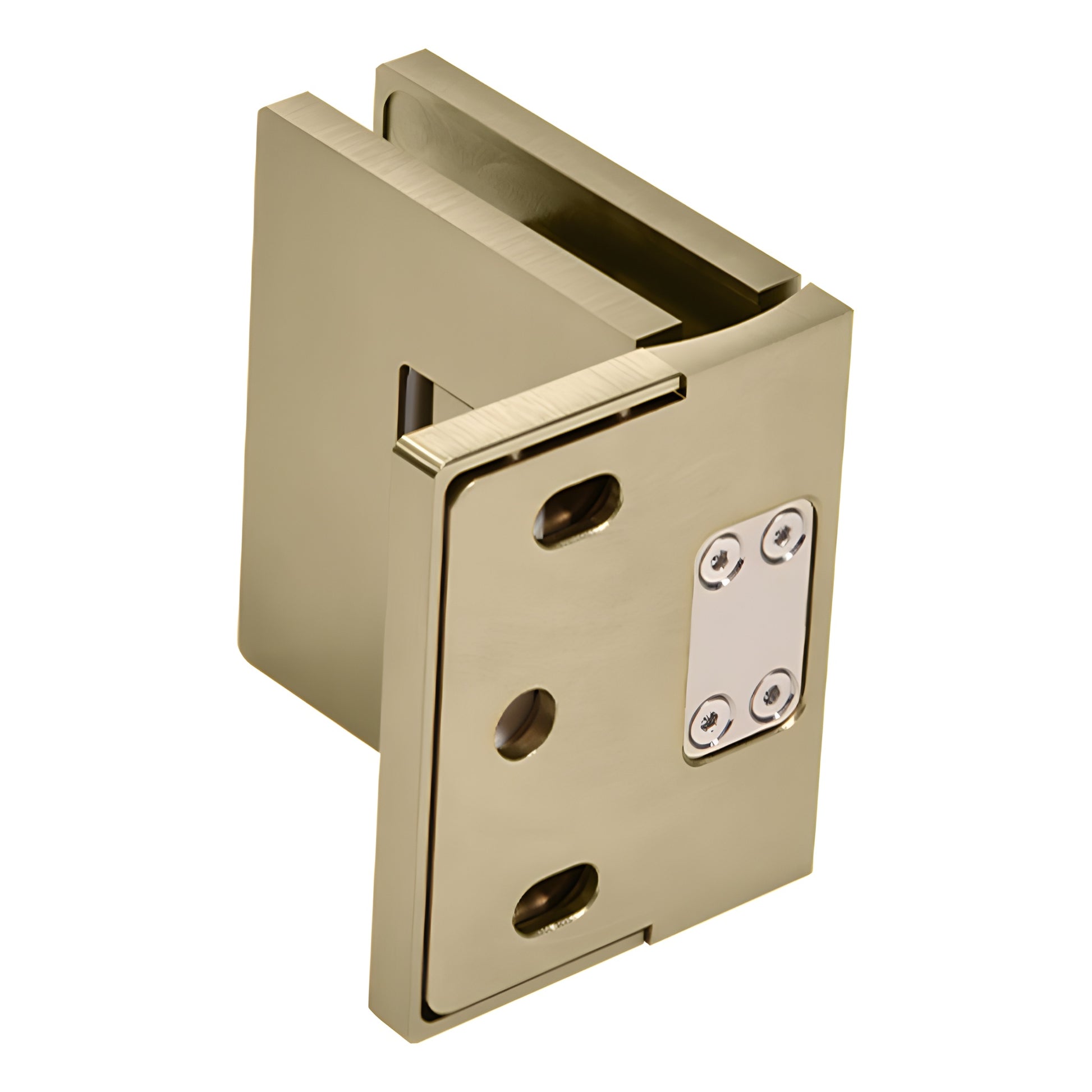 Bellagio BEL344BBRZ brushed-bronze square shower door hinge, concealed wall-mount for 8-10 mm glass.