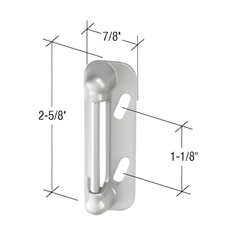 Aluminum spring-loaded diecast strike plate K5003, 2-5/8" tall, 7/8" wide, 1-1/8" mounting hole spacing