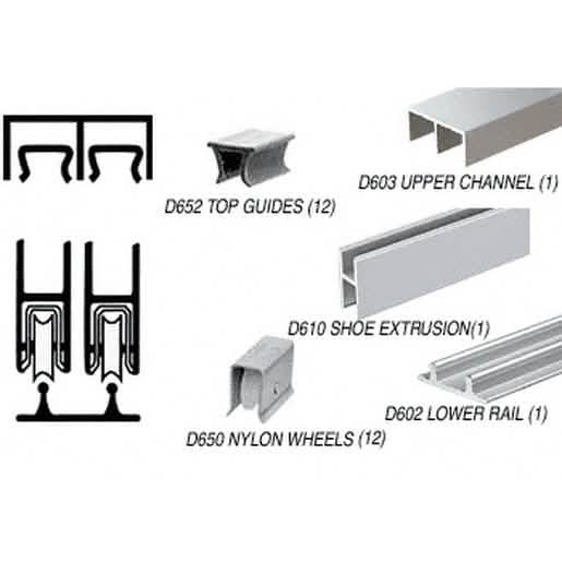 Brite Anodized Track Assembly D603 & D602 with Nylon Wheels for Smooth Sliding