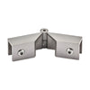 Brushed nickel brass sleeve-over glass clamp hinge (SKU S0GC91BN) for 8-12mm glass, adjustable 90 -180 , includes gaskets.
