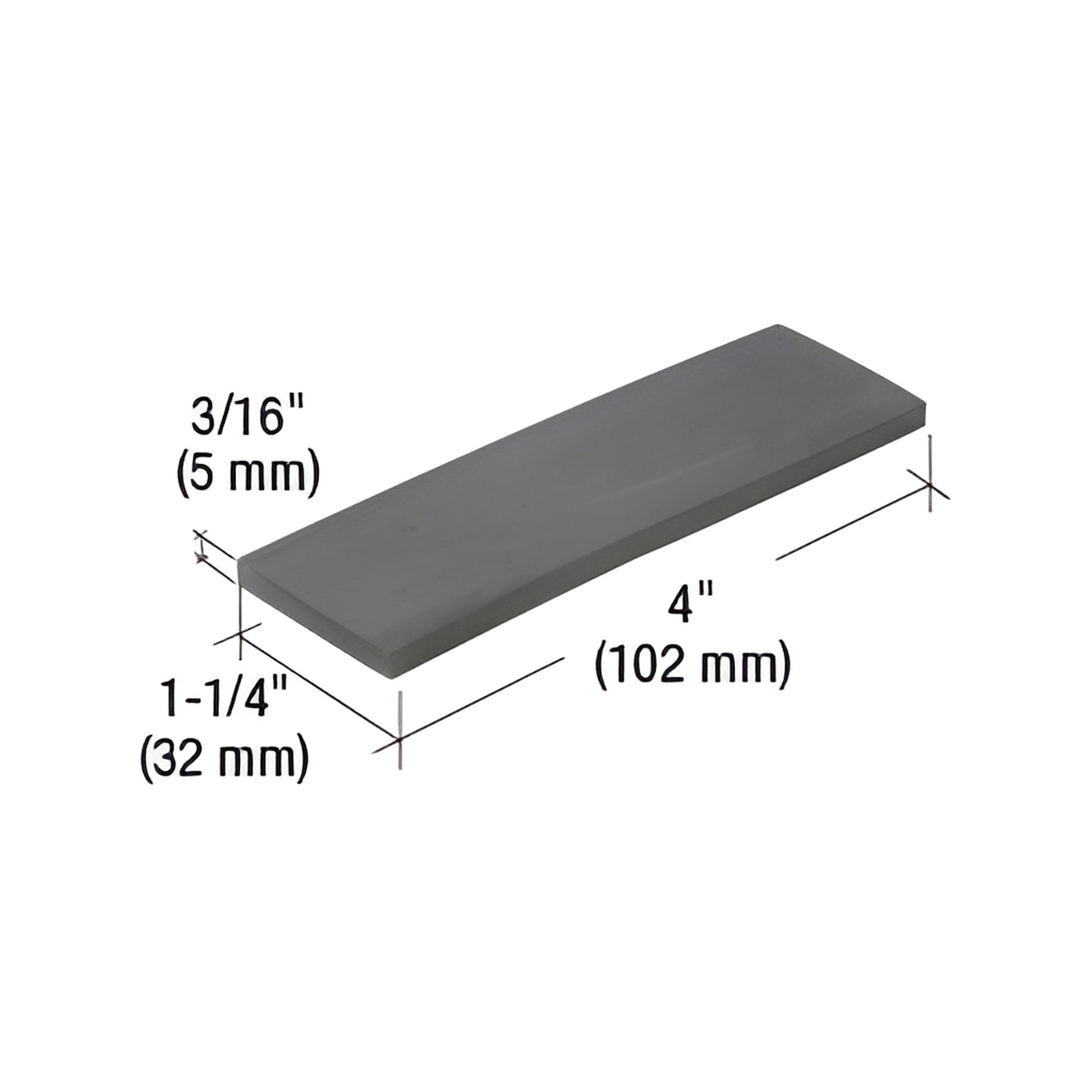 Black EPDM setting block SB240 for interior glazing, 4" x 1-1/4" x 3/16" (102 x 32 x 5 mm), pack of 100