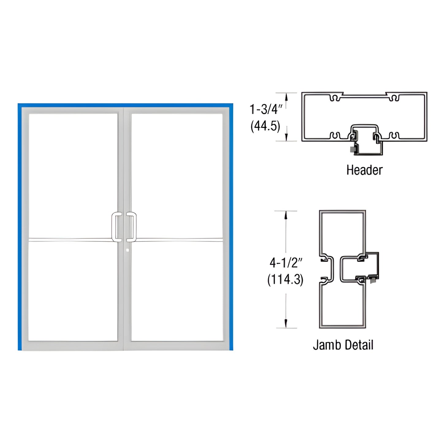 FR42571 aluminum tubular-jamb commercial double-door frame with threshold, Custom Kynar finish; includes header and jamb prof