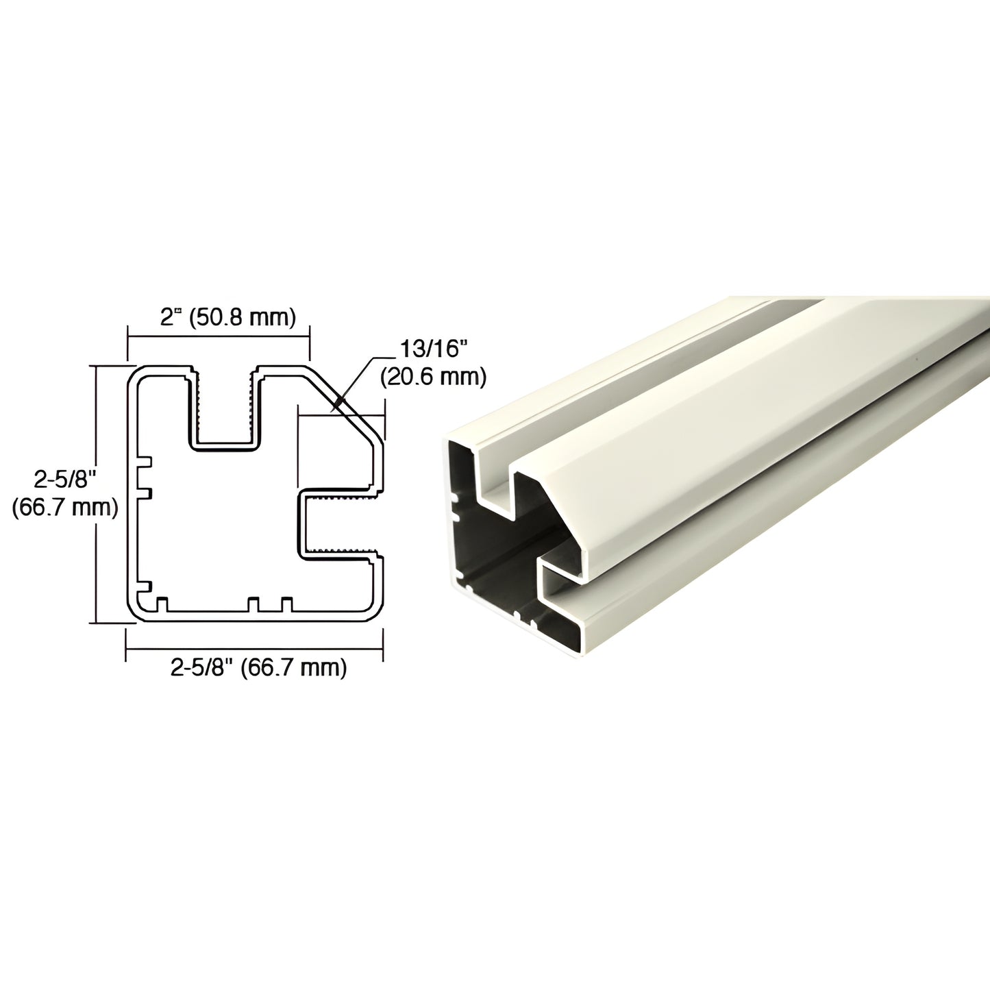 Sky white aluminum windscreen post (SKU SP936W), 36 in length, 2-5/8 in square profile with 13/16 in slot.