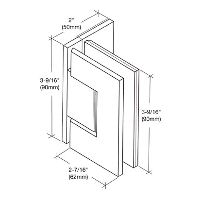 Polished chrome solid-brass Melbourne wall-mount glass door hinge, self-centering (SKU MEL024CH)