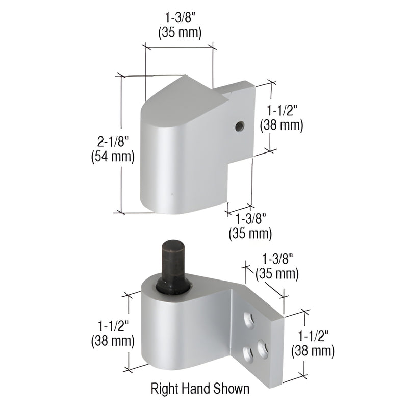 CRL DH02211R aluminum intermediate pivot for right-hand U.S. storefront doors, satin finish, dimensional diagram shown