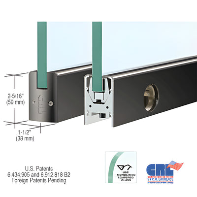 CRL 1/2" Low-Profile Black Glass Door Rail w/ Lock - Custom Length