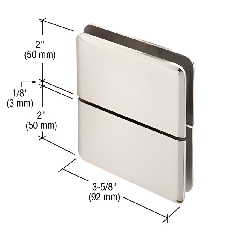 PPH02PN polished nickel beveled brass pivot hinge for 8-10 mm tempered glass doors, self-centering, 3-5/8" (92 mm) width