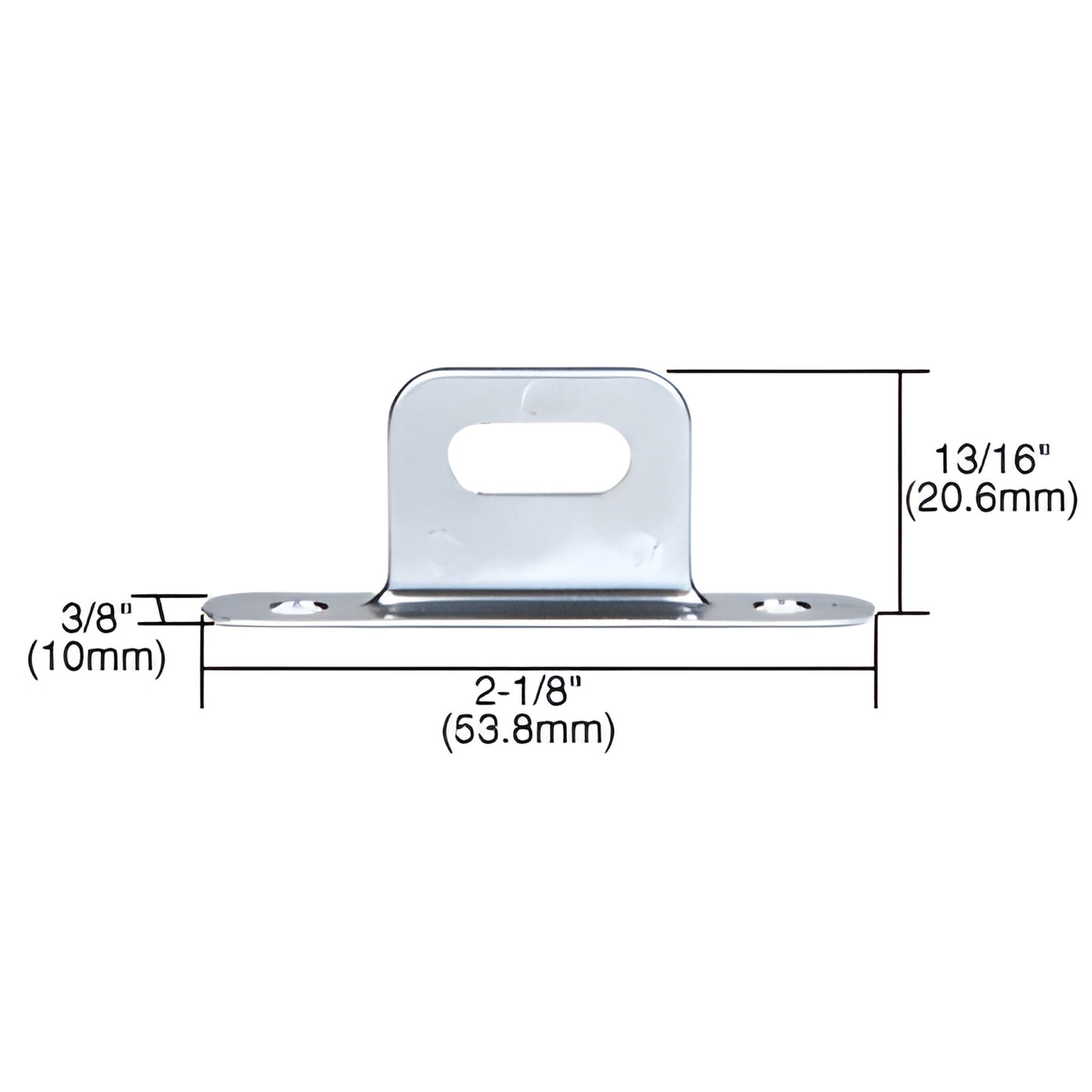 Aluminum anti-lift clip SKU 6306 for sliding showcase doors, low-profile bracket 2-1/8 in 3/8 in 13/16 in (54 9.5 20.6 mm