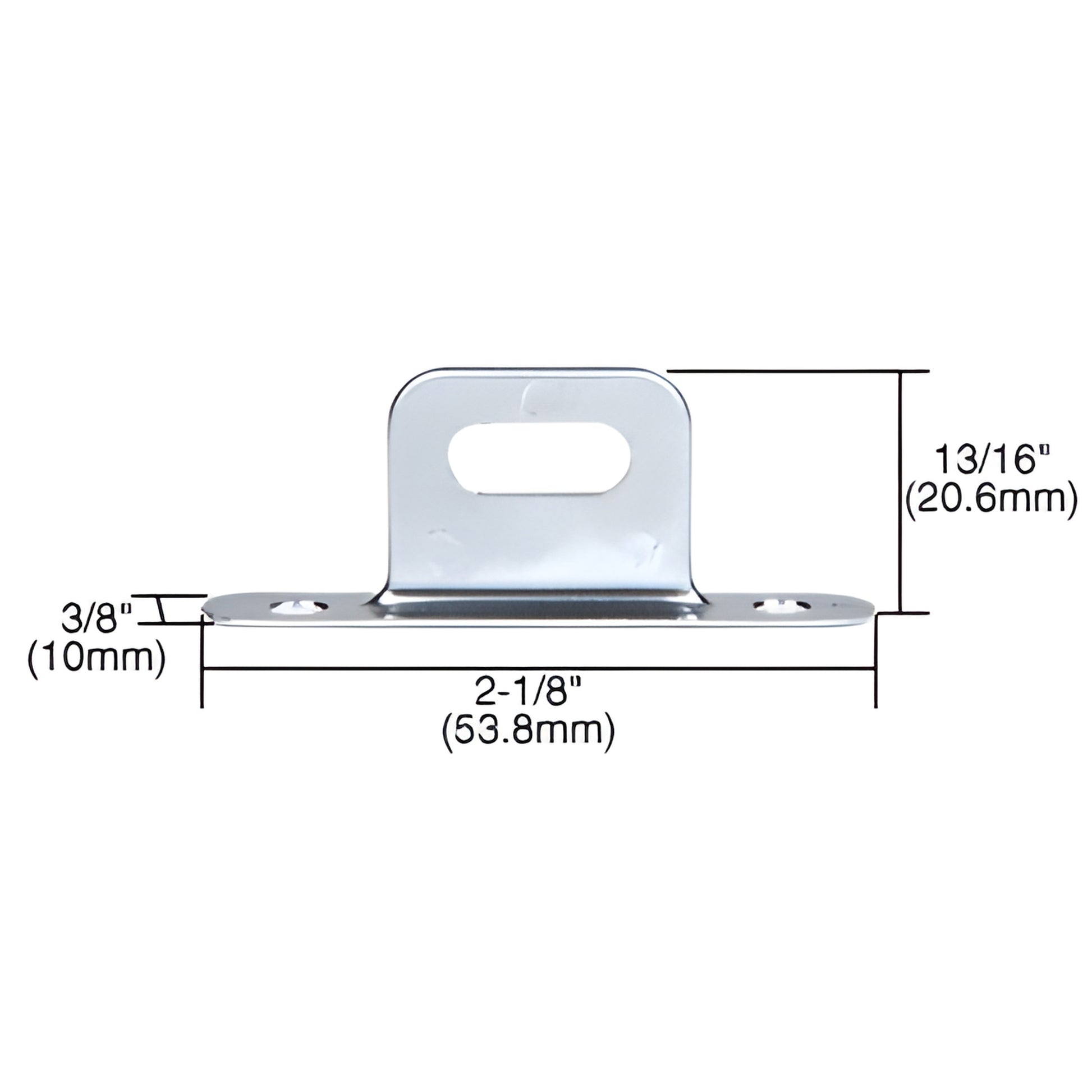 Aluminum anti-lift clip SKU 6306 for sliding showcase doors, low-profile bracket 2-1/8 in 3/8 in 13/16 in (54 9.5 20.6 mm