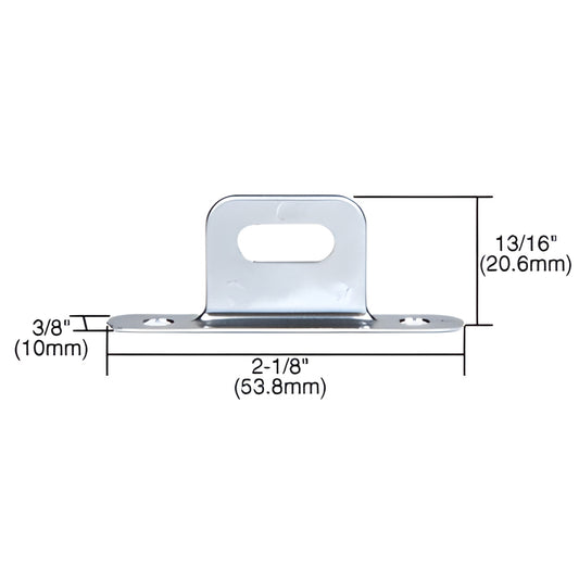 Aluminum anti-lift clip SKU 6306 for sliding showcase doors, low-profile bracket 2-1/8 in 3/8 in 13/16 in (54 9.5 20.6 mm