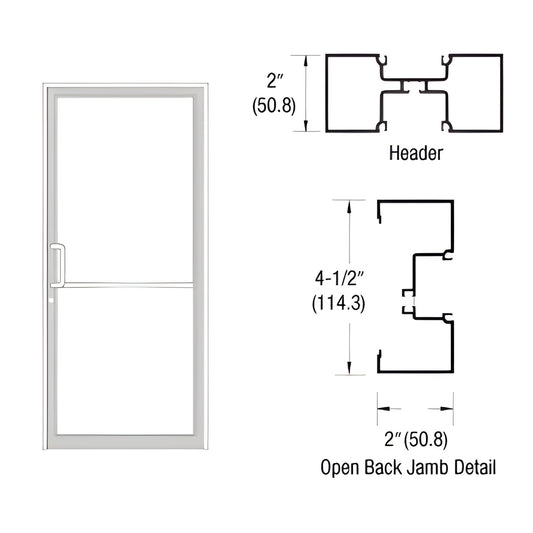White Kynar aluminum 36x84 up-and-over door frame (SKU 1B71552) with open-back jamb and header cross-section detail
