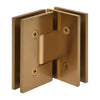 Vienna solid brass modern gold 90 glass-to-glass shower hinge, square profile (SKU V1E092MG)