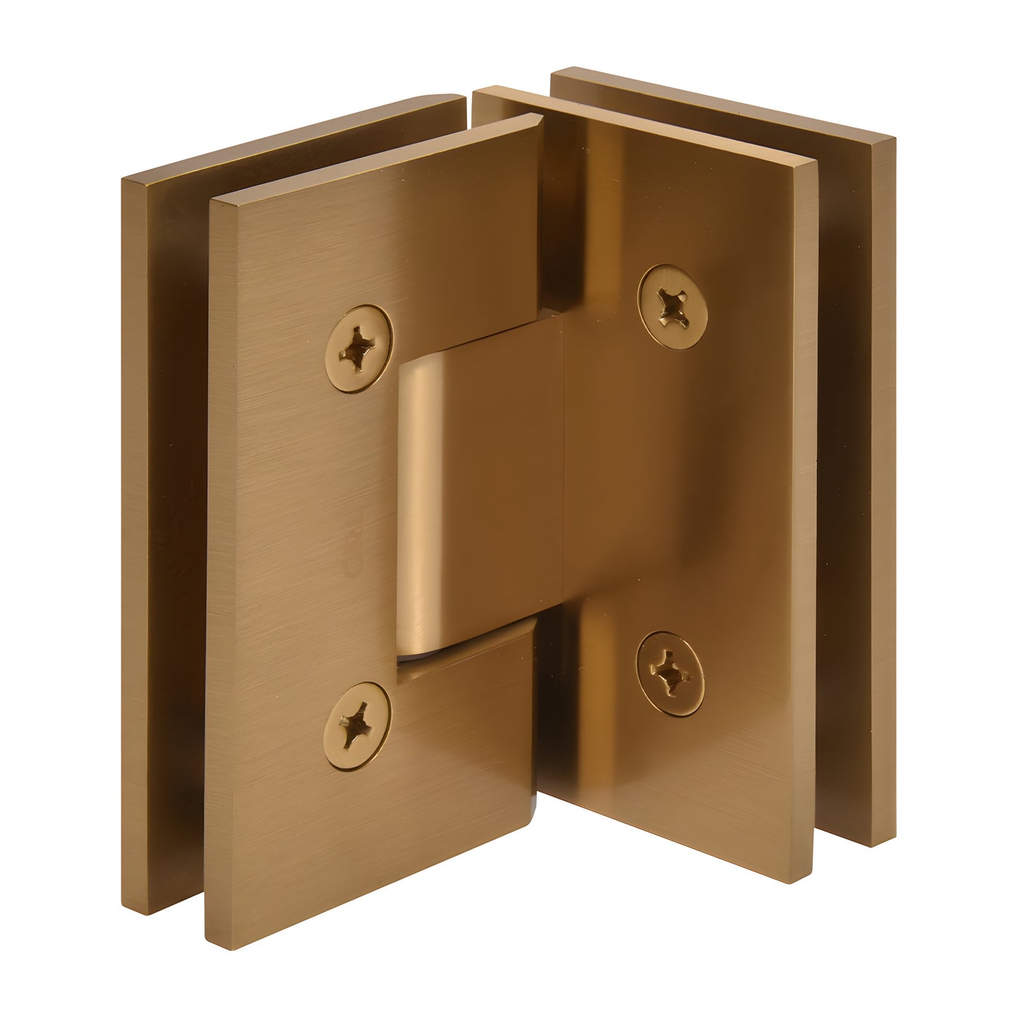 Vienna solid brass modern gold 90 glass-to-glass shower hinge, square profile (SKU V1E092MG)