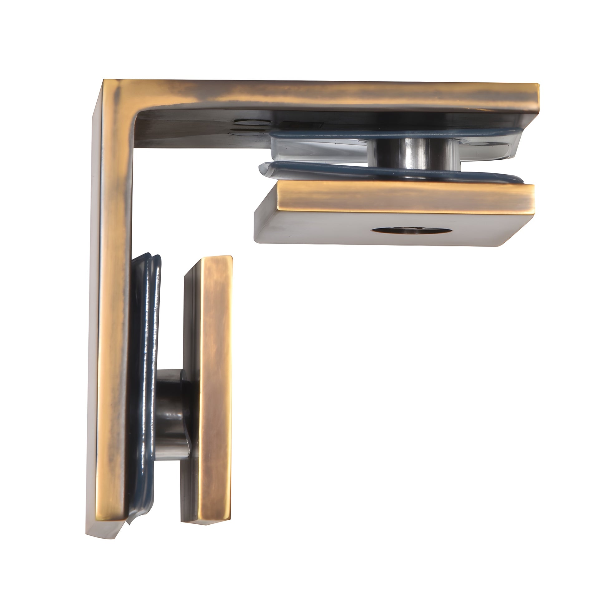 Vintage brass 90 solid brass glass-to-glass clamp for 3/8-1/2 shower panels (SKU SGC90VBR)