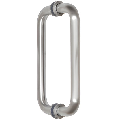 Brushed chrome solid brass back-to-back pull handle, 3/4" dia, 8" C-C, fits 1/4-1/2" glass - SKU SPH8BCH