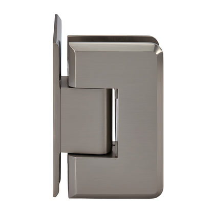 C0L044BN Cologne brushed nickel solid brass shower door hinge for 3/8-1/2" glass, beveled corner design.