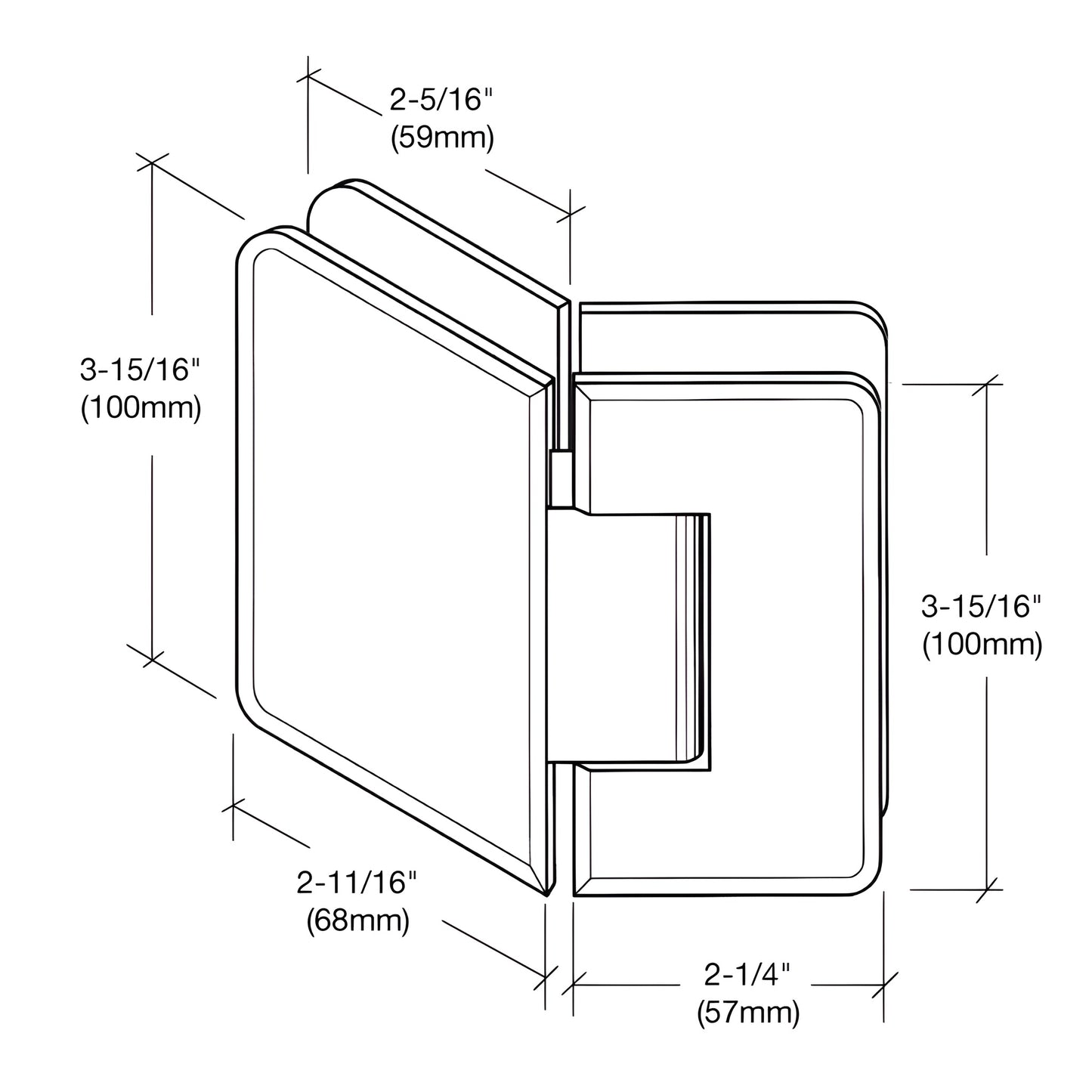 Dark brushed bronze brass shower door hinge (Cologne) for 3/8-1/2 glass, 135 glass-to-glass, SKU C0L045DBBZ