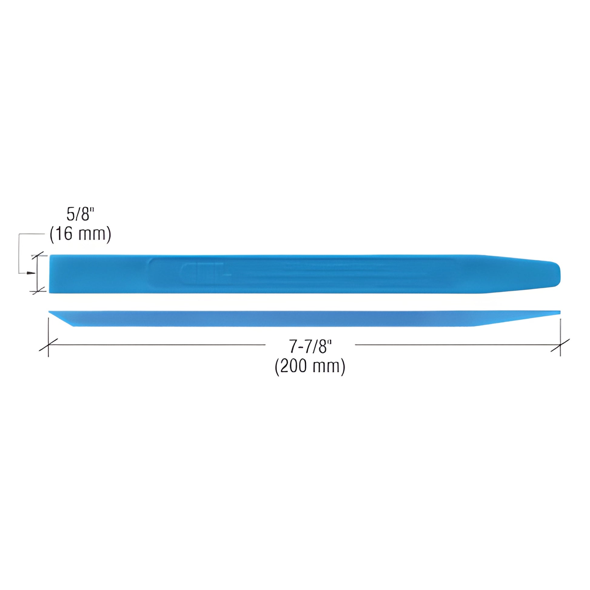 CRL220 blue plastic stick tool, 7-7/8 in (200 mm), tapered and chisel ends for caulking and glazing.