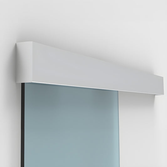 CRL70 satin-anodized top-hung sliding door kit, 118" track with tempered blue glass panel.