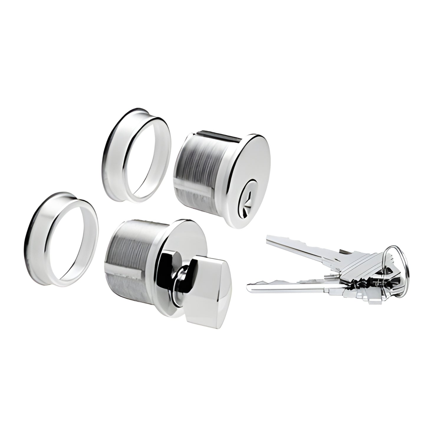 DRA1020PS polished stainless steel mortise keyed cylinder set with thumbturn, trim rings and keys