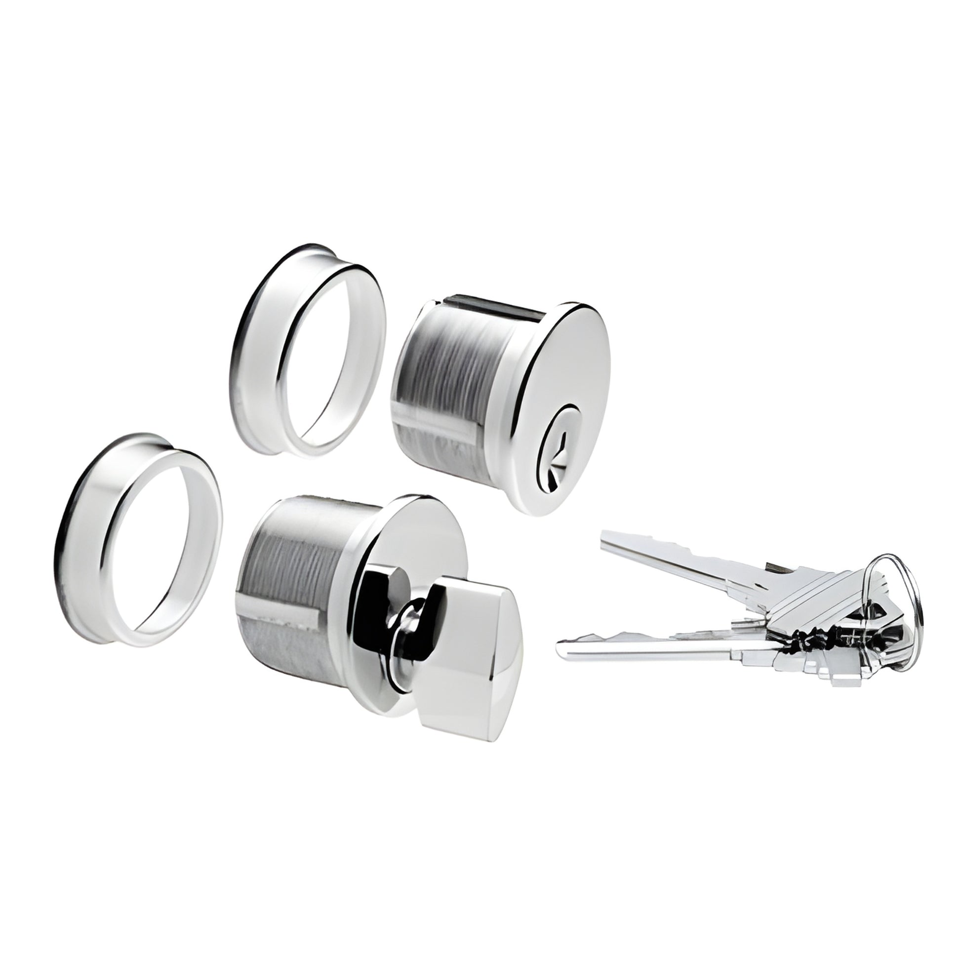 DRA1020PS polished stainless steel mortise keyed cylinder set with thumbturn, trim rings and keys