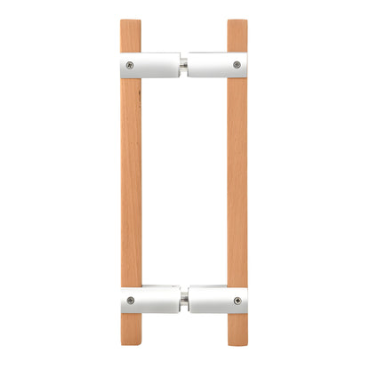 Beech wood back-to-back sauna door pull with polished stainless steel mounts, SKU SA6X6PS