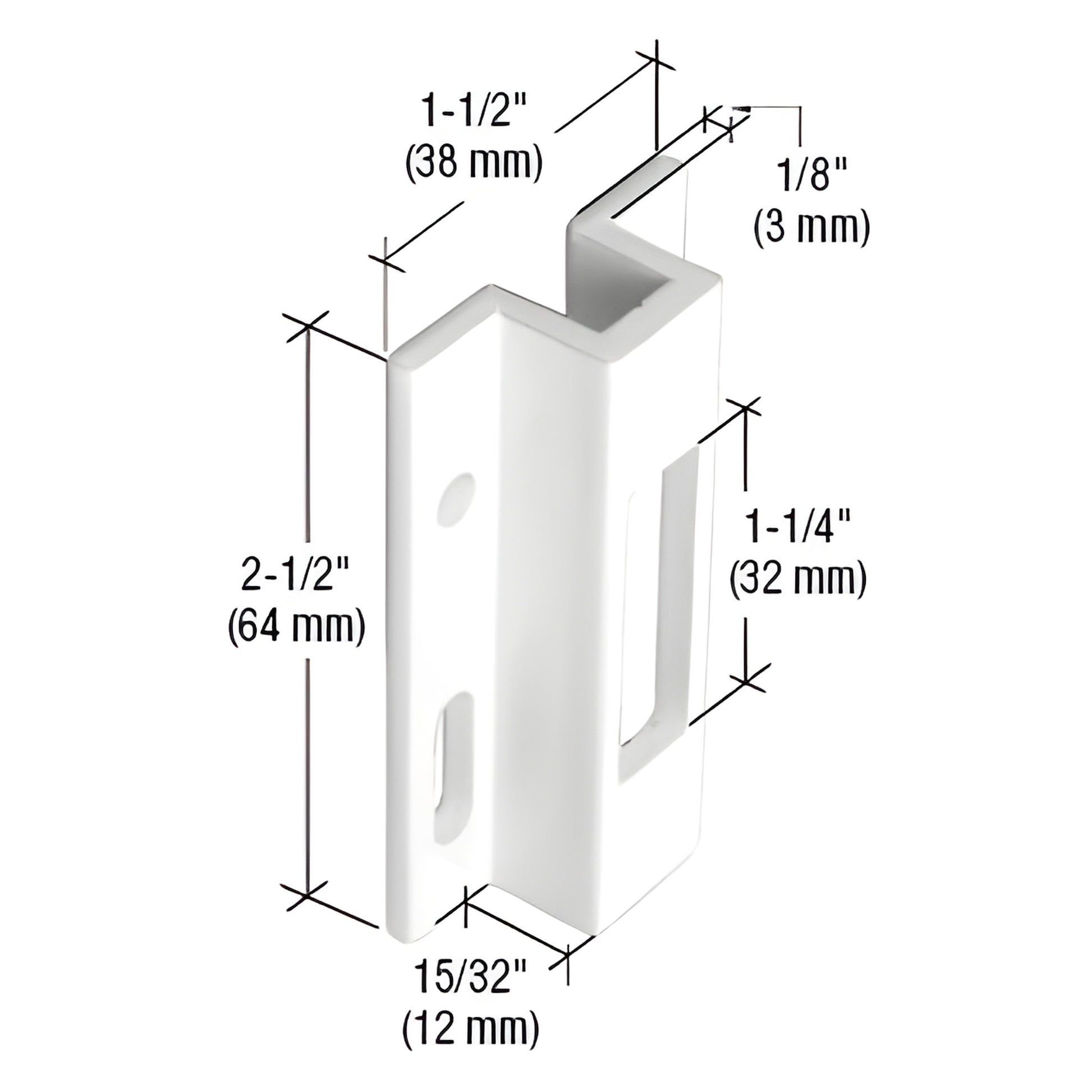 CRL E2124 white powder coated aluminum surface mounted hook latch keeper, 2-1/2" x 15/32" with 1-1/4" cutout.