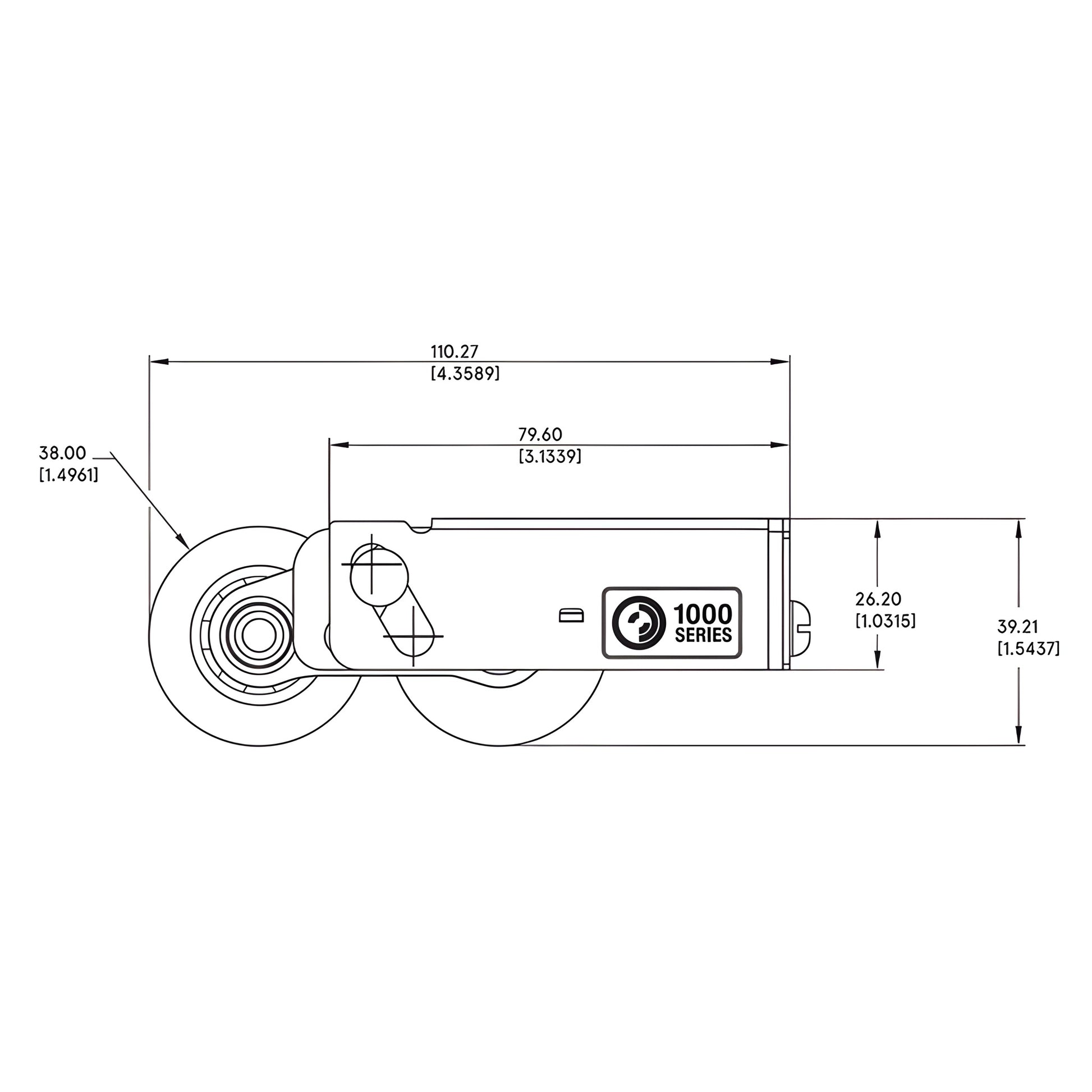 Tandem sliding glass door roller assembly, adjustable steel housing with two gray polymer concave wheels - SKU A1D1739
