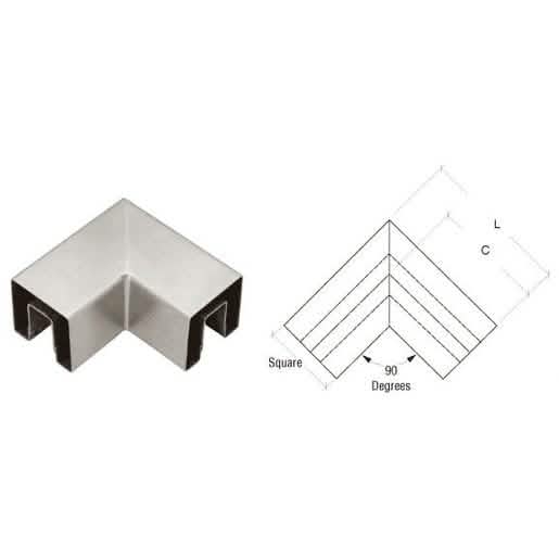 CRL Brushed Stainless 90° Corner for 1-1/2" Square Glass Cap Railing - Modern Finish