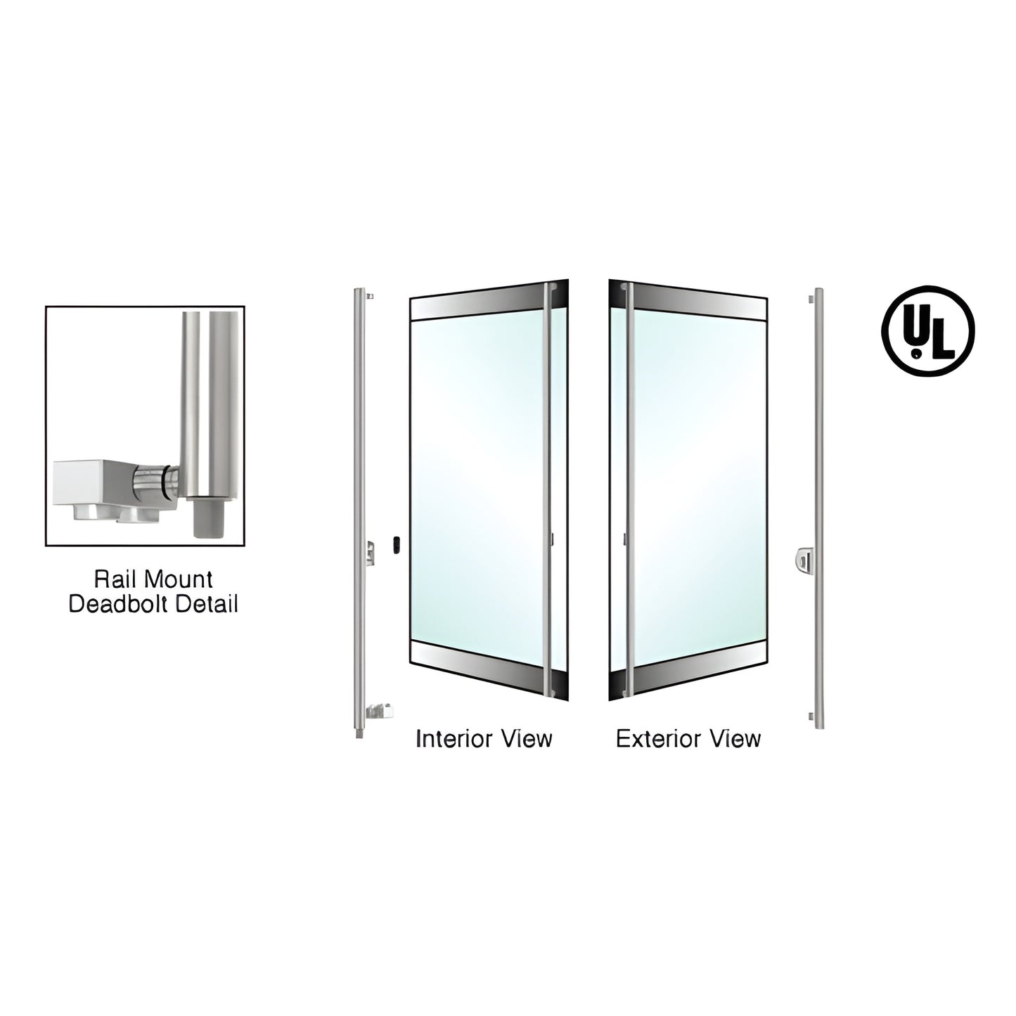 Brushed stainless steel rail-mount deadbolt handle for glass doors (1-1/4" dia) - SKU DB131F3RKBS