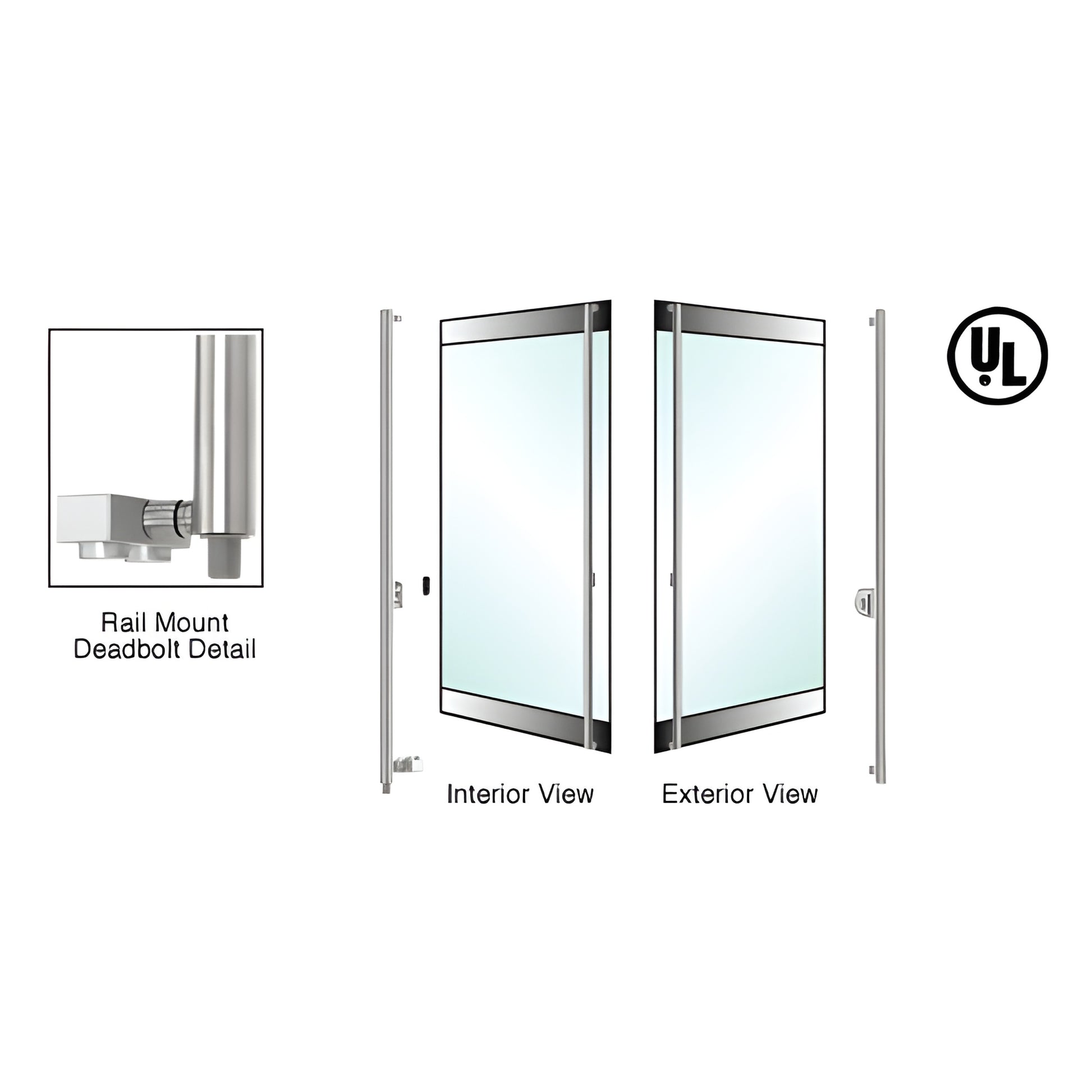Brushed stainless steel rail-mount deadbolt handle for glass doors (1-1/4" dia) - SKU DB131F3RKBS