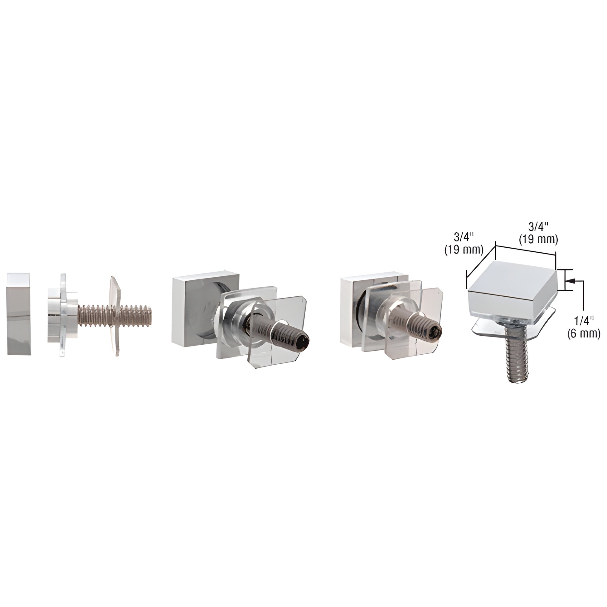 Polished chrome 3/4" (19 mm) square cap assembly SCAP75CH - brass standoff cap with Allen screw for panel mounting