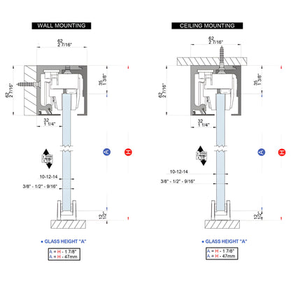 Satin anodized CRL695 commercial sliding door kit - 118in track with top-mounted rollers and 3/8-1/2in tempered glass