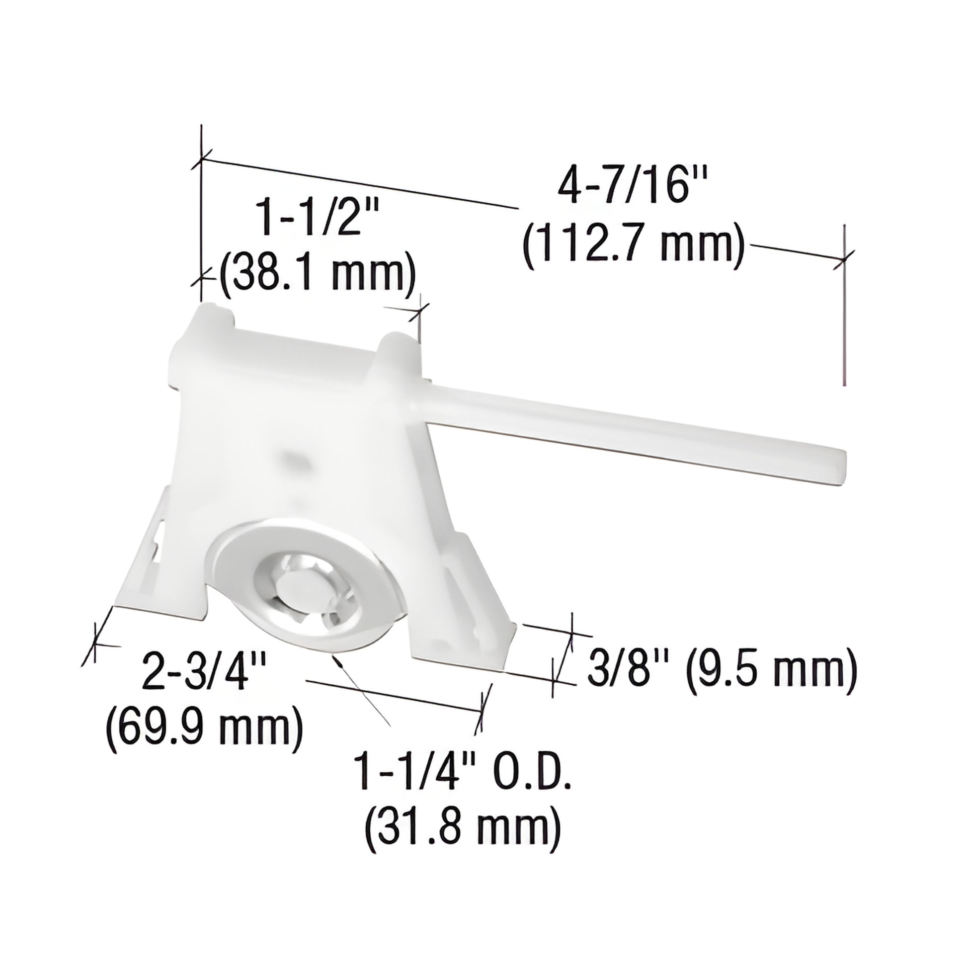 White nylon center-groove sliding screen door roller with metal housing and adjustment screw, SKU B715.