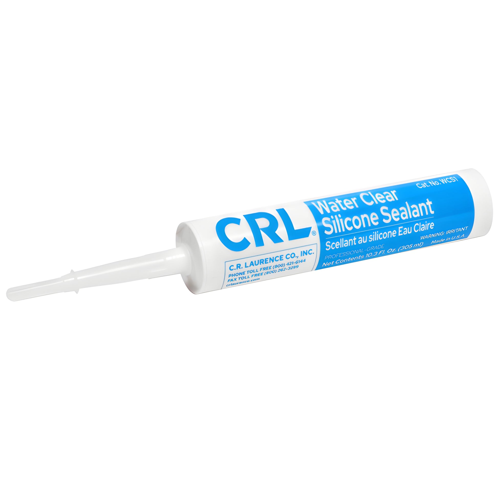 CRL Water Clear Silicone Sealant cartridge (WCS1), 10.3 oz white tube with blue label and applicator nozzle