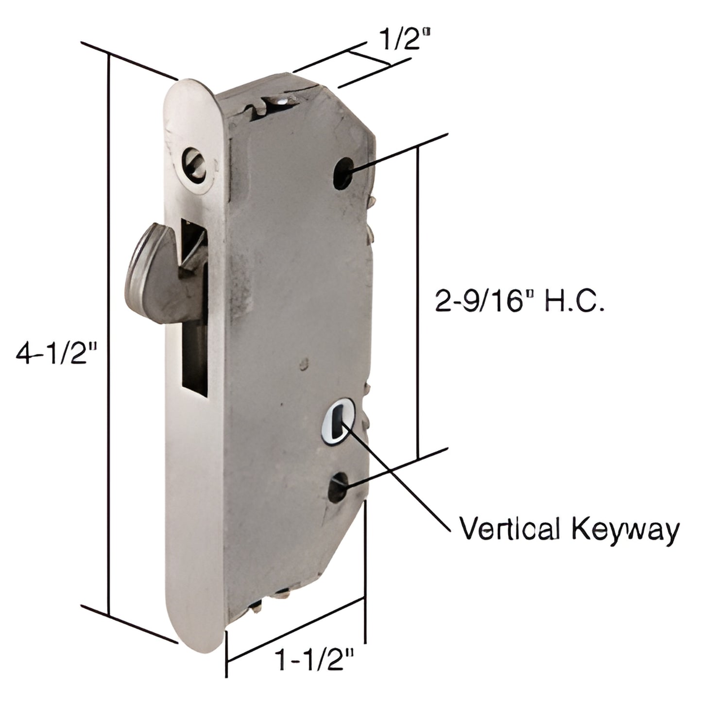 Andersen-compatible hook lock faceplate, round end, 4-1/2 in face, vertical keyway - SKU E2171