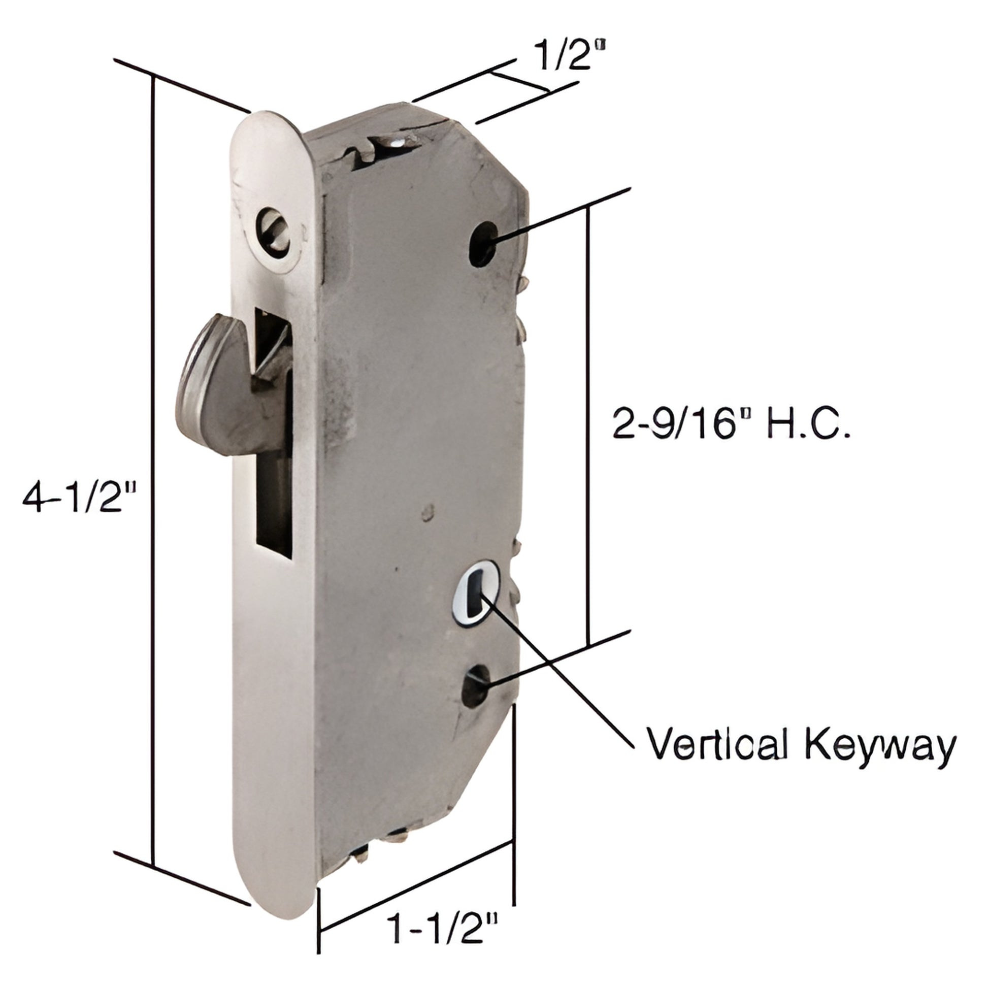Andersen-compatible hook lock faceplate, round end, 4-1/2 in face, vertical keyway - SKU E2171