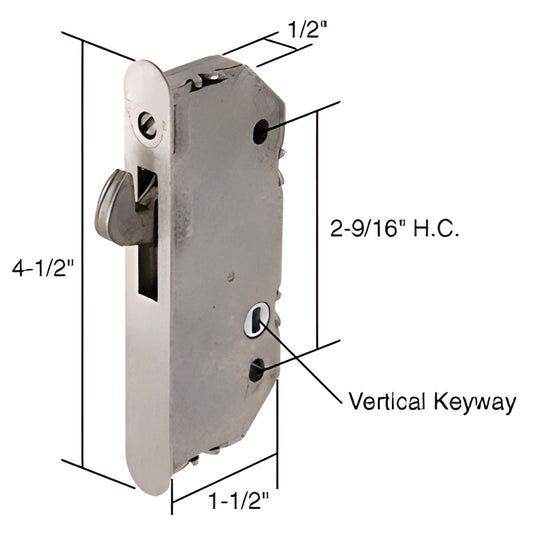 Andersen-compatible hook lock faceplate, round end, 4-1/2 in face, vertical keyway - SKU E2171