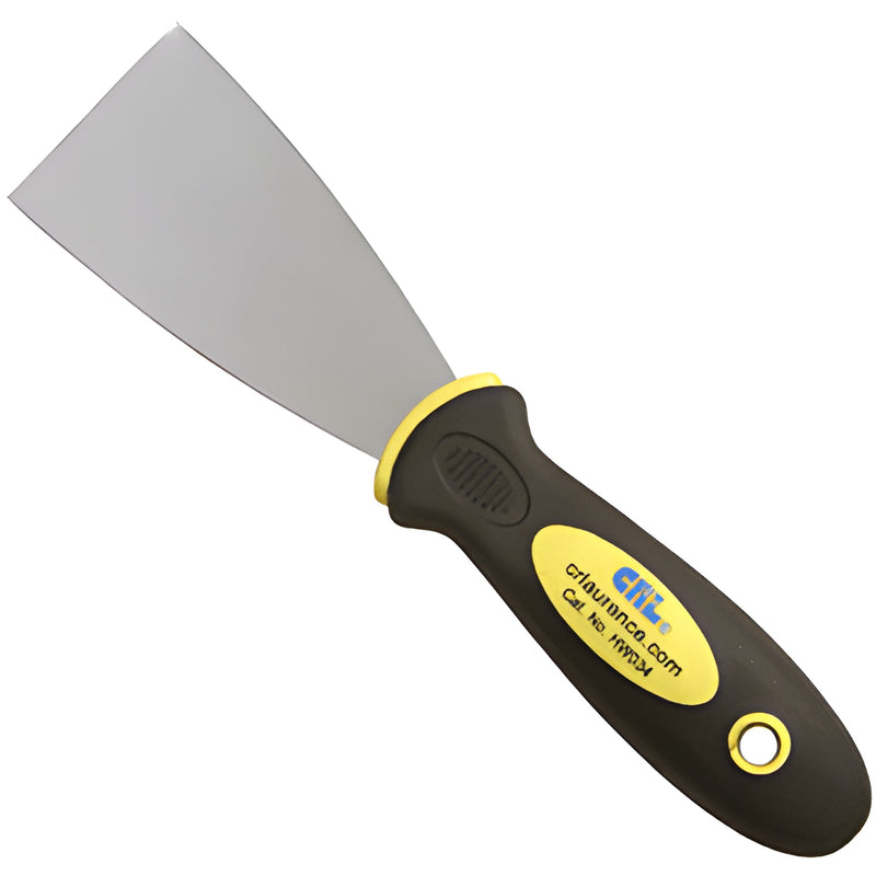 CRL HW034 flexible putty knife, 2" high-carbon steel blade with black and yellow soft-grip handle