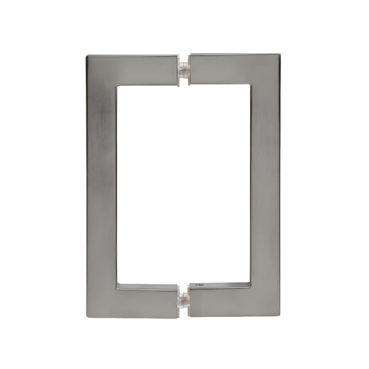 Brushed nickel SQ series square corner glass door handle, 3/4" brass tube, back to back pull (SKU: SQ6X6BN)