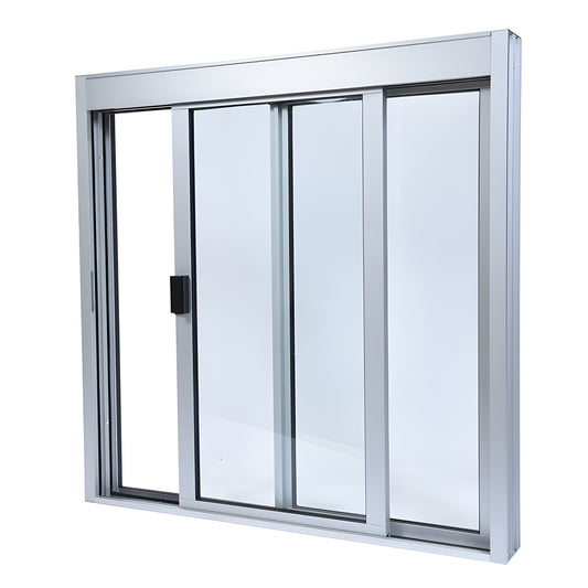 DW3636X0GA satin anodized aluminum 36x36 XO sliding service window, factory glazed 1/4" tempered glass, self-latching