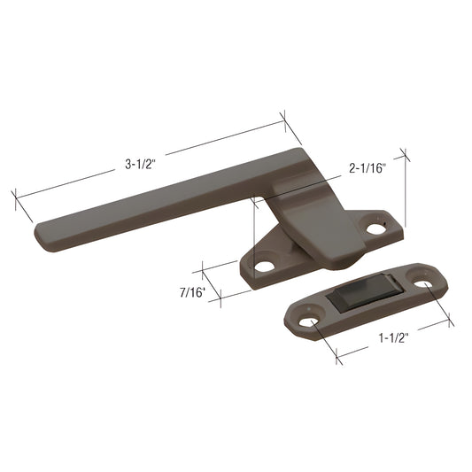 Bronze left-hand diecast casement window locking handle with keeper, 3-1/2" handle, offset base, SKU H3598
