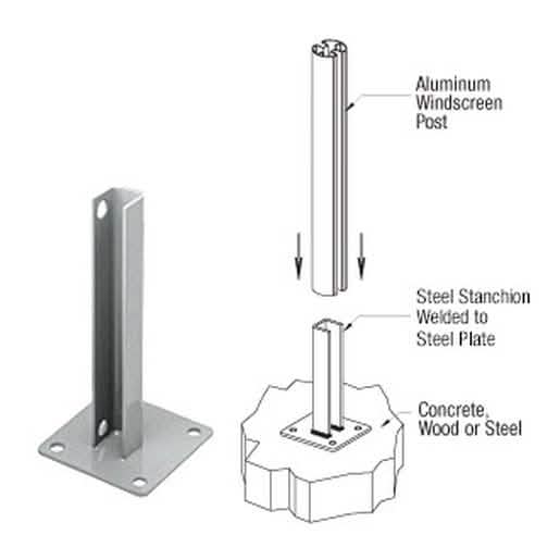 "CRL Metallic Silver AWS Steel Stanchion for 135° Rectangular Center Posts - Durable & Sty