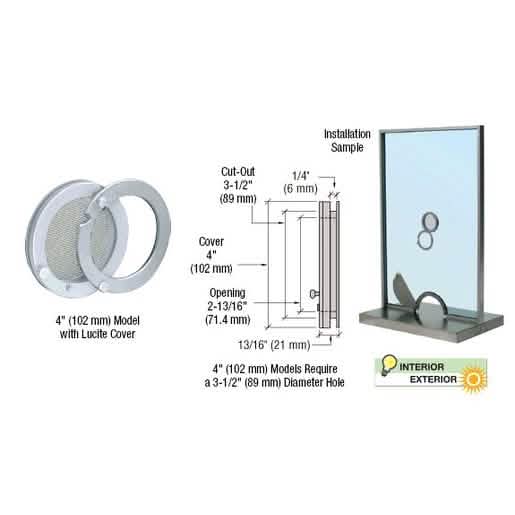 "CRL Satin Anodized 4\" Lucite Cover Speak-Thru for clear, secure communication at counter